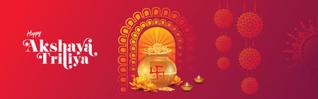 Happy Akshaya Tritiya festival banner design.のイラスト素材