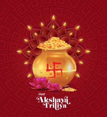 Happy Akshaya Tritiya Festival Greeting Background Design Template Vector Illustrationのイラスト素材