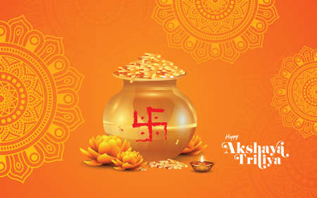 Happy Akshaya Tritiya Festival Greeting Background Design Template Vector Illustrationのイラスト素材