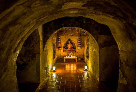 Unseen Thailand the old tunnel of Wat Umong Suan Puthatham temple in Chiang Mai, Thailandのeditorial素材