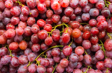 Healthy fruits Red wine grapes background in marketの写真素材