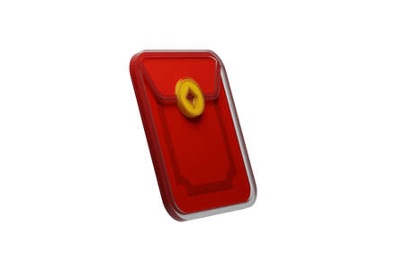 3D Isolated Chinese New Year Red Envelope Packet Angpau Pocket Money Render Illustration on White...