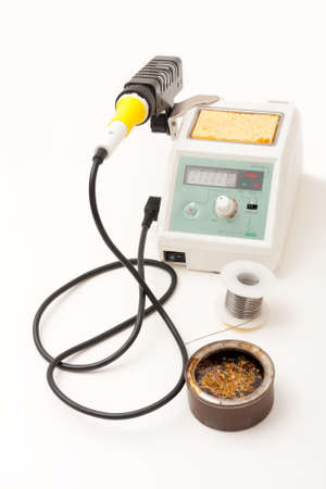 Soldering tools containing a soldering gun, tin wire and rosin の写真素材