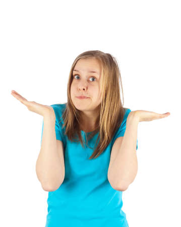 Young beautiful girl does not know wich option to choose の写真素材