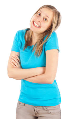 Young Beautiful Blond Girl Being Extremely Excited.の写真素材