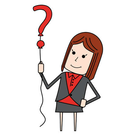 business woman holding up an question mark balloonのイラスト素材