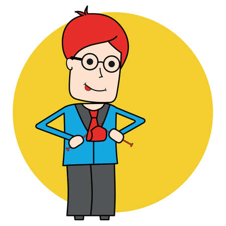 redhead business man knitting his tie on yellow dotのイラスト素材