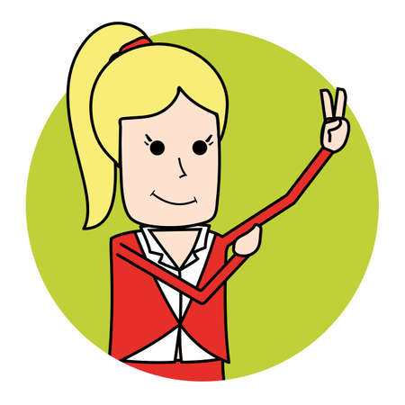 blonde business woman holding up a hand in green circleのイラスト素材