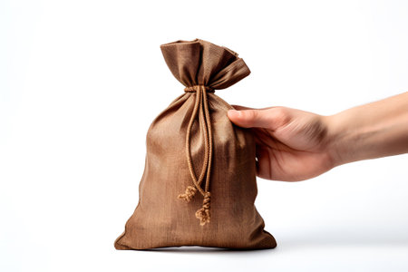 hand holding money coin bag on white background copy space, ai generative contentの素材