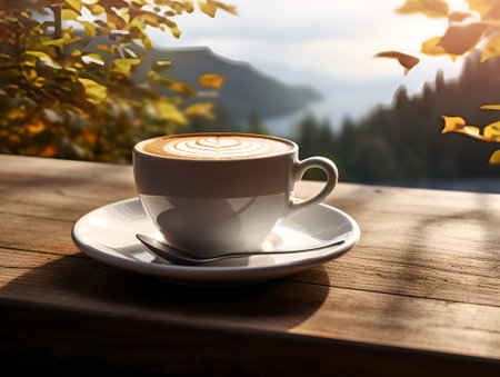 cappucino espresso coffee latte art outdoor table generative ai designの素材