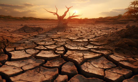cracked soil of arid land dead tree dry drought land generative ai designの素材