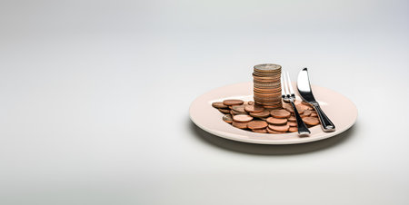 business income concept comission coins on the plate with knife and fork generative ai designの素材