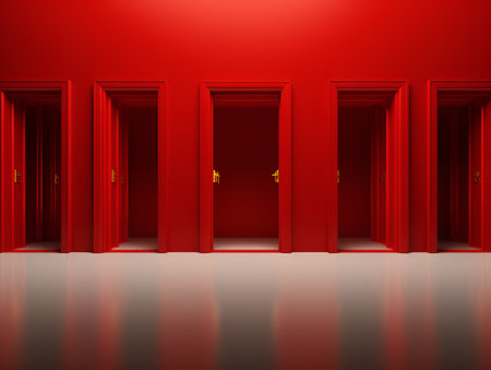 minimalist red multiple doors, generative ai designの素材