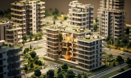 miniature replica of a building filled with green plants, ai generative designの素材