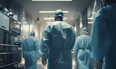 several surgeons in full clothing in a hospital operating room, generative ai designの素材