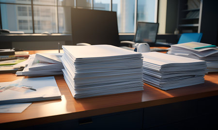 pile of papers on the desk, deadline concept, generative ai designの素材