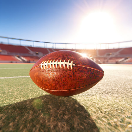 rugby ball lying in the middle of the stadium, ai generative designの素材
