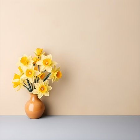 daffodil flower in vase minimalist copy space, ai generative designの素材