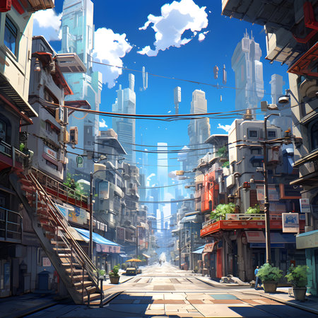 city view with japanese style animation, ai generative designの素材