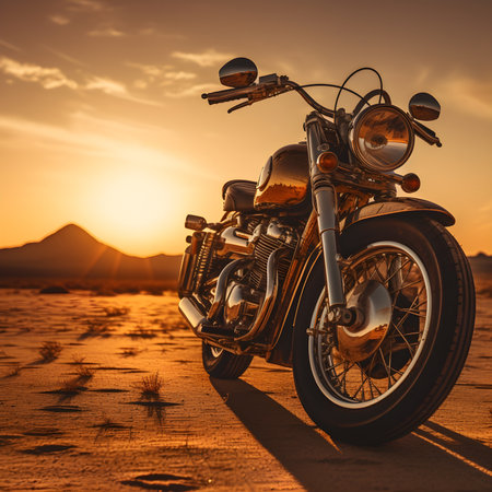 classic motorbike typical of a manly man in a dusty wasteland, ai generative designの素材