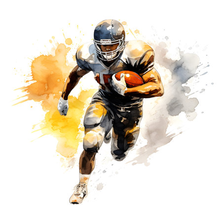 american football player with ink paint art and white background, ai generative designの素材