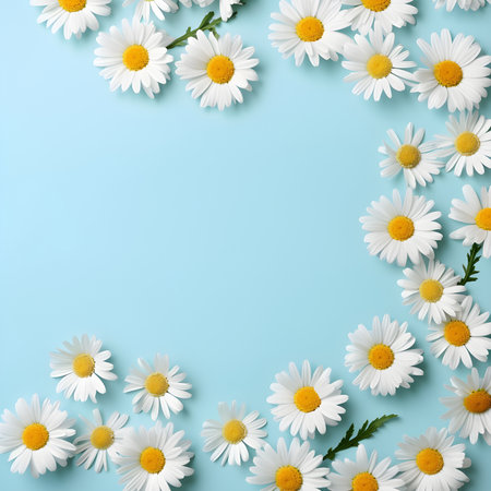daisy flowers background blue pastel copy space, ai generative designの素材