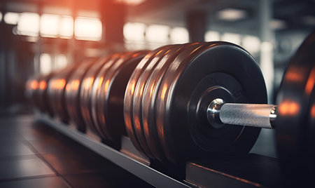 dumbbell focus close up inside the gym, ai generative designの素材