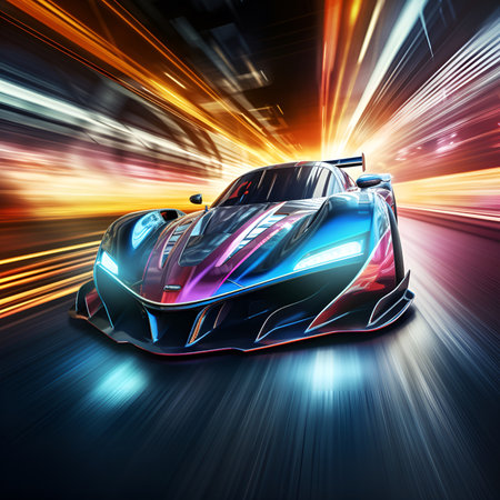 racing cars in high speed with neon effects, AI generative designの素材