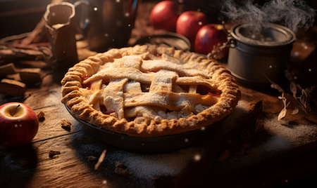 sugar sprinkled apple pie on table, generative ai designの素材