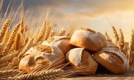 pile of wheat bread in wheat field, generative ai designの素材