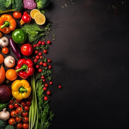 collection of vegetables and fruit spices copy space, ai generative designの素材