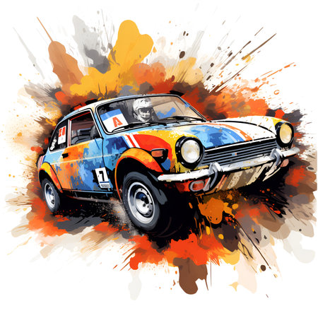 rally car with paint and dust effect, generative ai designの素材