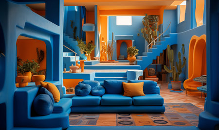 modern minimalist interior with elegant contrasting colors, ai generative designの素材