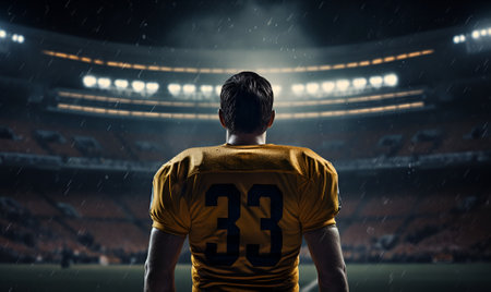 american football players in the stadium at night, ai generative designの素材