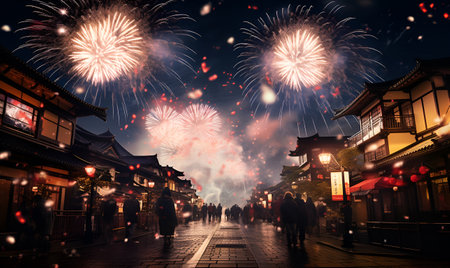 fireworks festival at japan night, ai generative designの素材