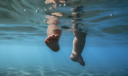 Baby feet in the water seen from under the water, ai generative designの素材
