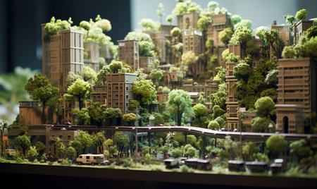 replica of a building covered in wild plants, ai generative designの素材