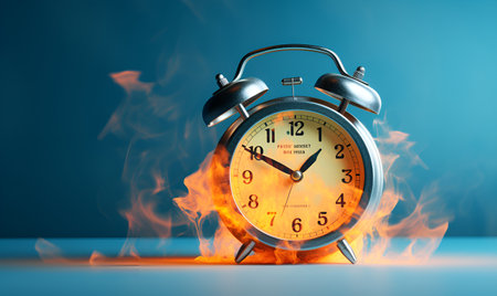 alarm clock burning fire concept waste of time, ai generative designの素材