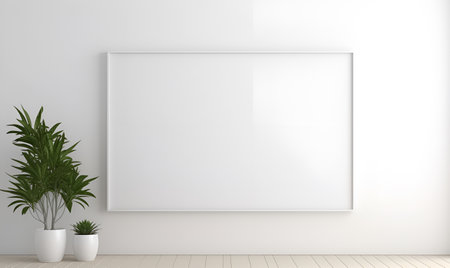 minimalist white house interior with large, plain white wall frames, ai generative designの素材