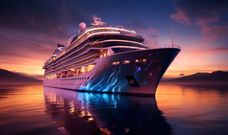giant luxury cruise ship in the night sea, ai generative designの素材