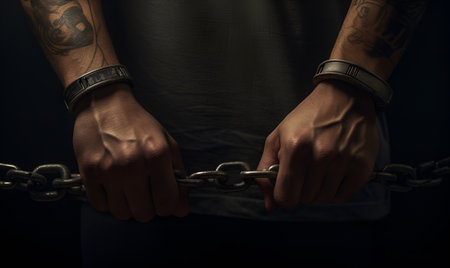 tattooed gangster hand holding a chain, ai generative designの素材