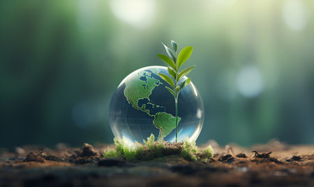 glass ball of earth and plants on the ground, generative ai designの素材