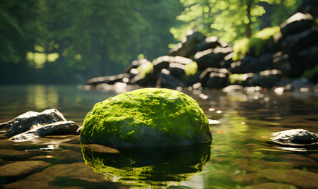 mossy rocks in river macro, ai generative designの素材