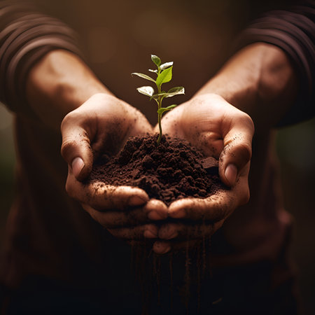 hand planting plants in soil macro, ai generative designの素材