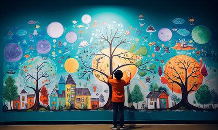kids drawing on the wall, ai generative designの素材