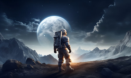astronaut exploring extraterrestrial planets or moon, ai generative designの素材