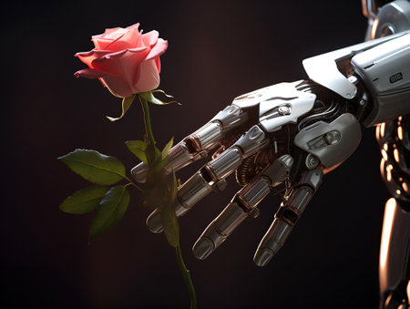 robot in love holding a rose, ai generative designの素材