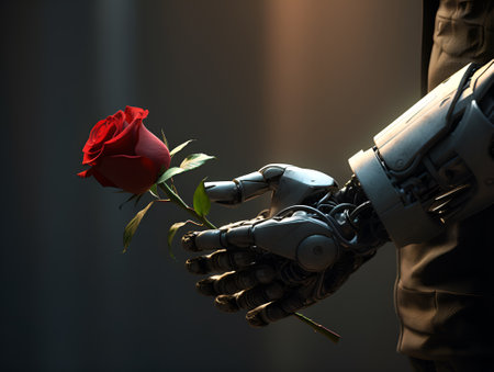 robot in love holding a rose, ai generative designの素材