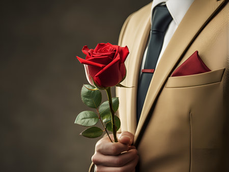 gentlemen in suits holding roses blank space, ai generative designの素材