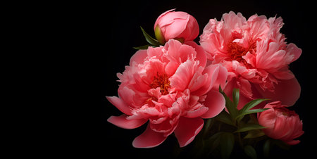 beautiful peony flowers blank space background, ai generativeの素材